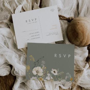 Small Whimsical Wildflower | Sage Green Wedding Rsvp Post Front View