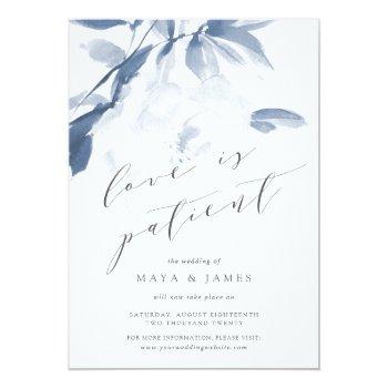 Small Whisper Blue Love Is Patient Wedding Postponement Announcement Front View