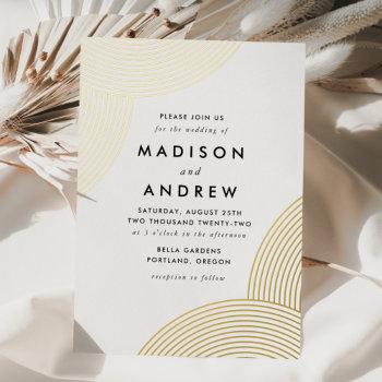 white and gold geometric wedding foil invitation