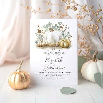white and gold pumpkins fall bridal shower invitation
