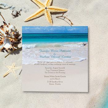 white beach wedding invitation