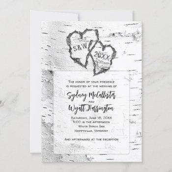 white birch hearts nature wedding invitation