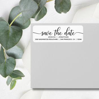 Small White Black Save The Date Wedding Return Address Label Front View