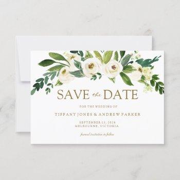 Small White Blooming Flowers Save The Date Invite Front View