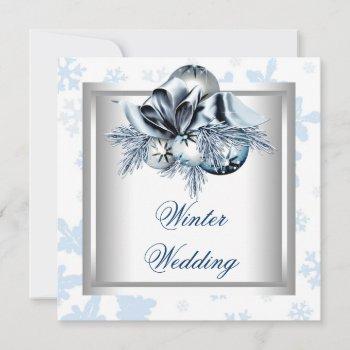 white blue snowflake blue winter wedding invitation