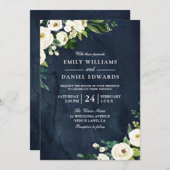 Small White Champagne Flowers & Navy Wedding Front View