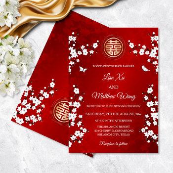white cherry blossom | red chinese wedding invitation