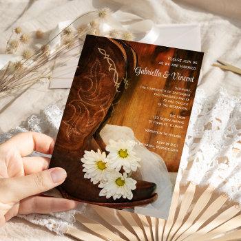 white daisies cowboy boots country western wedding invitation