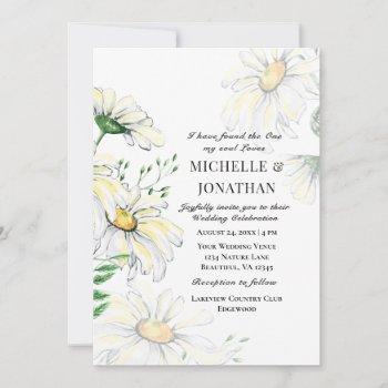 white daisies floral watercolorl wedding invitation