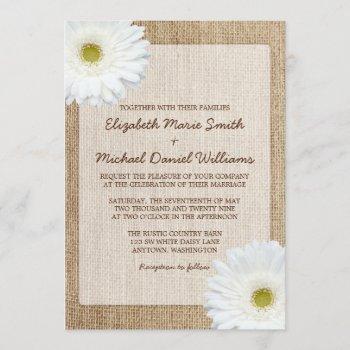 white daisy rustic burlap wedding invitations