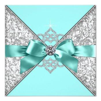 Small White Diamonds Teal Blue Wedding Front View