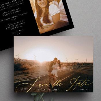 Small White Elegant Photo The Wedding Gold Save The Date Foil Front View