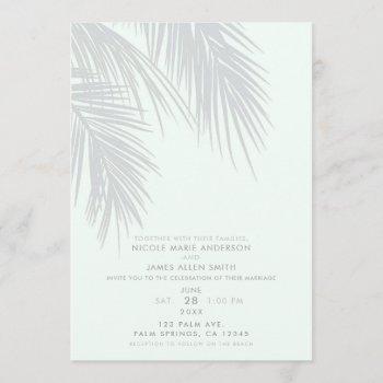 white elegant tropical palm tree leaves wedding invitation