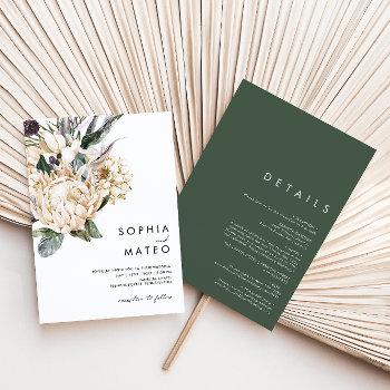 white floral  all in one wedding invitation