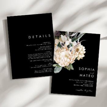 white floral | black all in one wedding invitation
