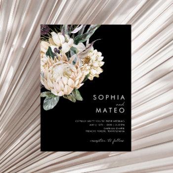 white floral | black casual wedding invitation