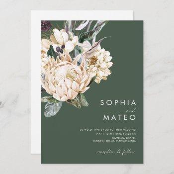 white floral | dark green all in one wedding invitation
