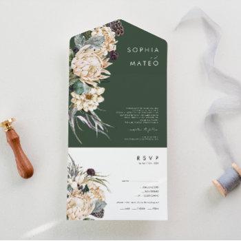 white floral | dark green photo seal and send all in one invitation