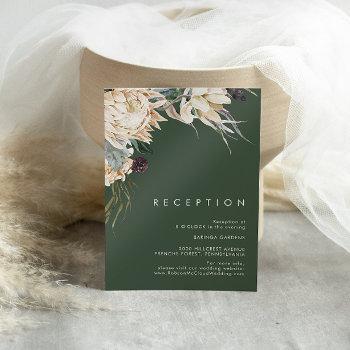white floral | dark green wedding reception card