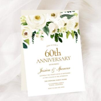 white flowers & cream 60th wedding anniversary invitation