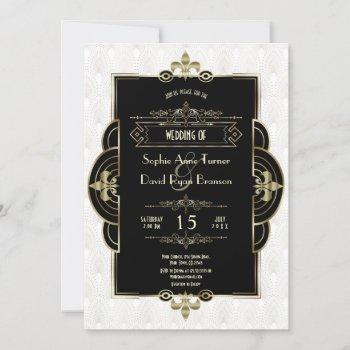 white gold art deco black roaring 1920s wedding invitation