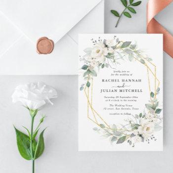 white & gold floral geometric wedding invitation
