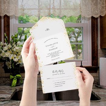 white gold glitter elegant wedding rsvp all in one invitation