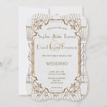 white gold great gatsby art deco 1920s wedding invitation