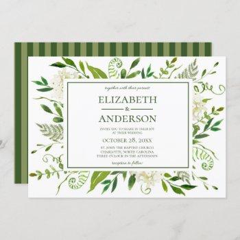 white hydrangea floral watercolor wedding invitation