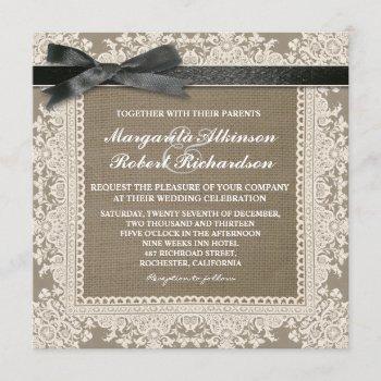 Small White Lace Black Bow & Burlap Wedding Front View
