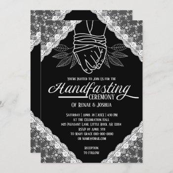white lace handfasting bound hands wedding invitation