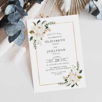 white magnolias wedding invitation