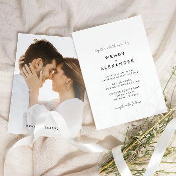 white modern script photo wedding invitation