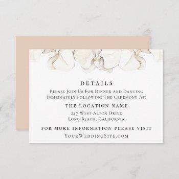 white orchid floral wedding details invitation