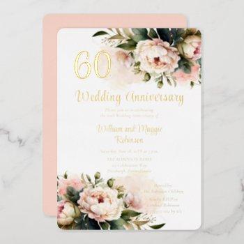 Small White |pink Peonies 60th Wedding Anniversary Party Foil Front View