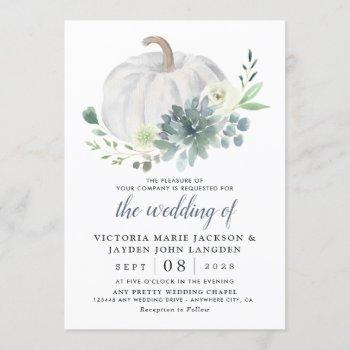 white pumpkin elegant succulent fall chic wedding invitation