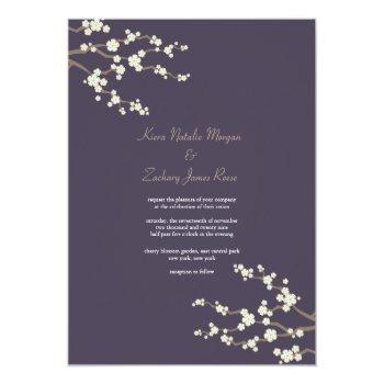 Small White Purple Sakura Cherry Blossoms Wedding Invite Front View