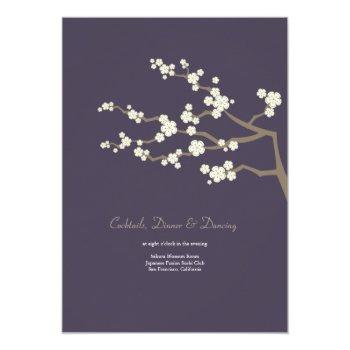 Small White Purple Sakura Cherry Blossoms Wedding Invite Back View
