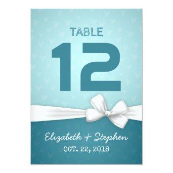Small White Ribbon Wedding Seating Place Table Number Front View