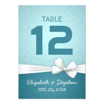 Small White Ribbon Wedding Seating Place Table Number Back View