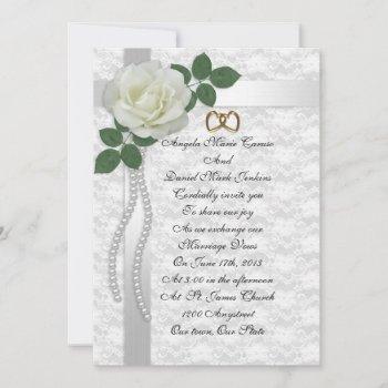 white rose and lace wedding invitation