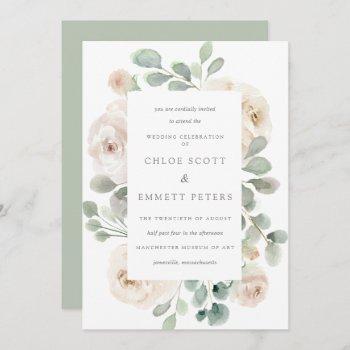 white rose floral botanical wedding invitation