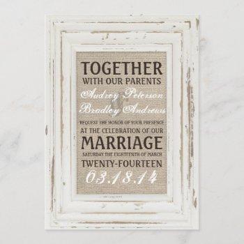 Small White Rustic Frame & Burlap Wedding Front View