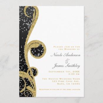 white silver gold black elegant swirl wedding invitation