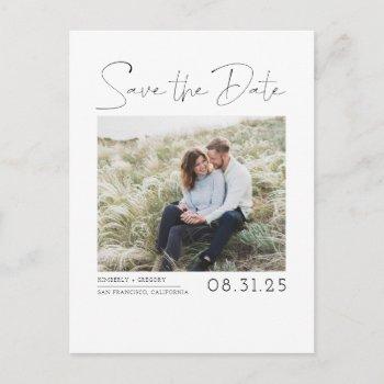 white simple and minimal save the date photo announcement postcard