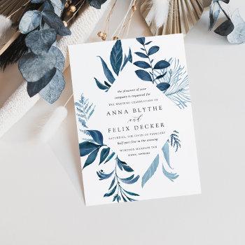 wild azure | blue watercolor foliage wedding invitation