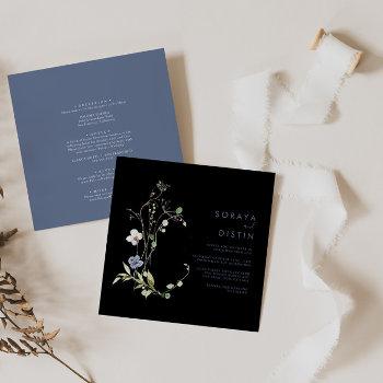 wild forest floral black back & front wedding invitation