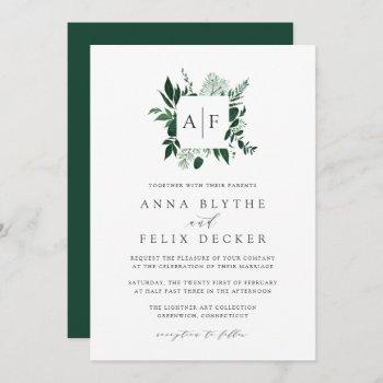 wild forest monogram wedding invitation