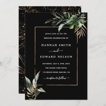 Small Wild Tropical Foliage Watercolor Wedding Black Front View