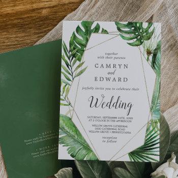 wild tropical palm geometric all in one wedding invitation